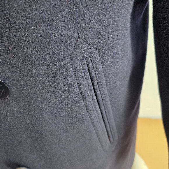 Vintage L.L. Bean Women’s Navy Wool Cashmere Blend Double-Breasted Pea Coat Size - Picture 9 of 16